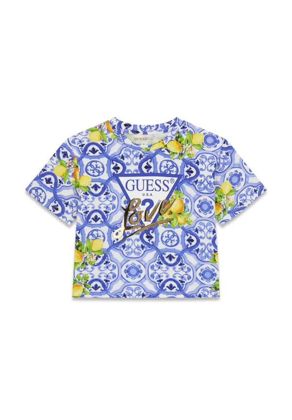 Футболка bedrucktes с печатью Guess, Mehrfarbig, Grundton Blau
