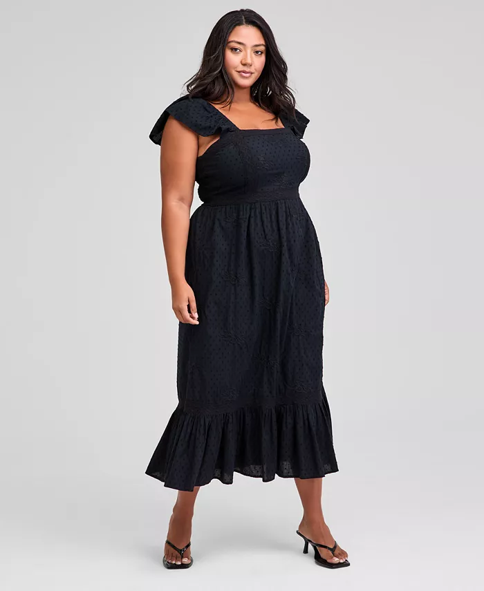 

Модное платье макси из хлопка с буфами больших размеров And Now This, черный