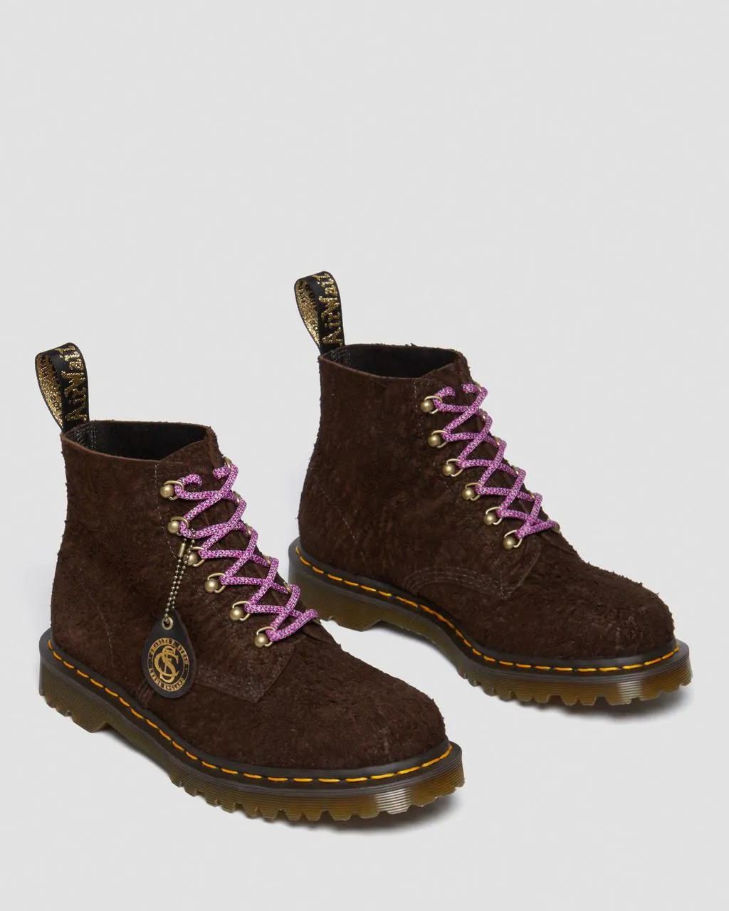 Dr. Martens 101 Замшевые ботильоны Made in England с фурнитурой, темно-коричневый — фото 4