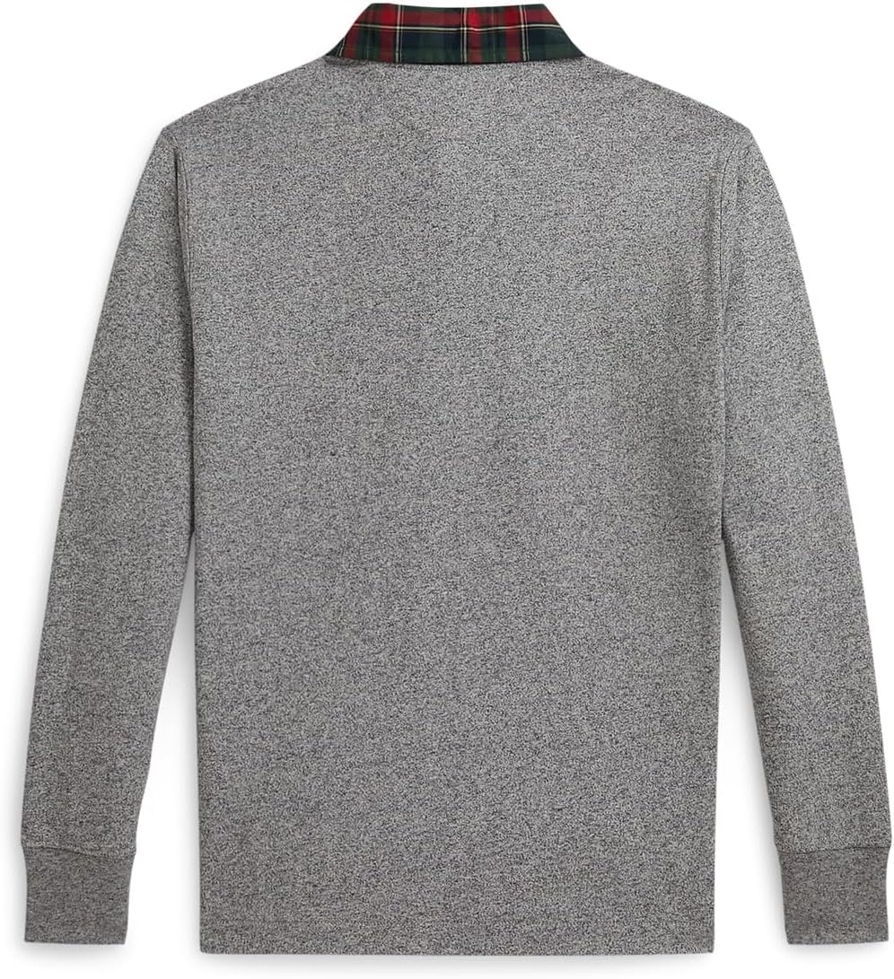 Рубашка регби из хлопкового джерси с клетчатым воротником Polo Ralph Lauren Kids, Collegiate Heather/Trophy Cream — фото 2