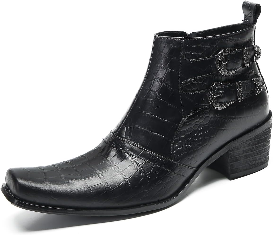 

Мужские вестерн-кэжуал челси сандимон - настоящие кожаные ковбойские ботинки с пряжкой и молнией для свадьбы, дискотеки и вечеринки Santimon, черный