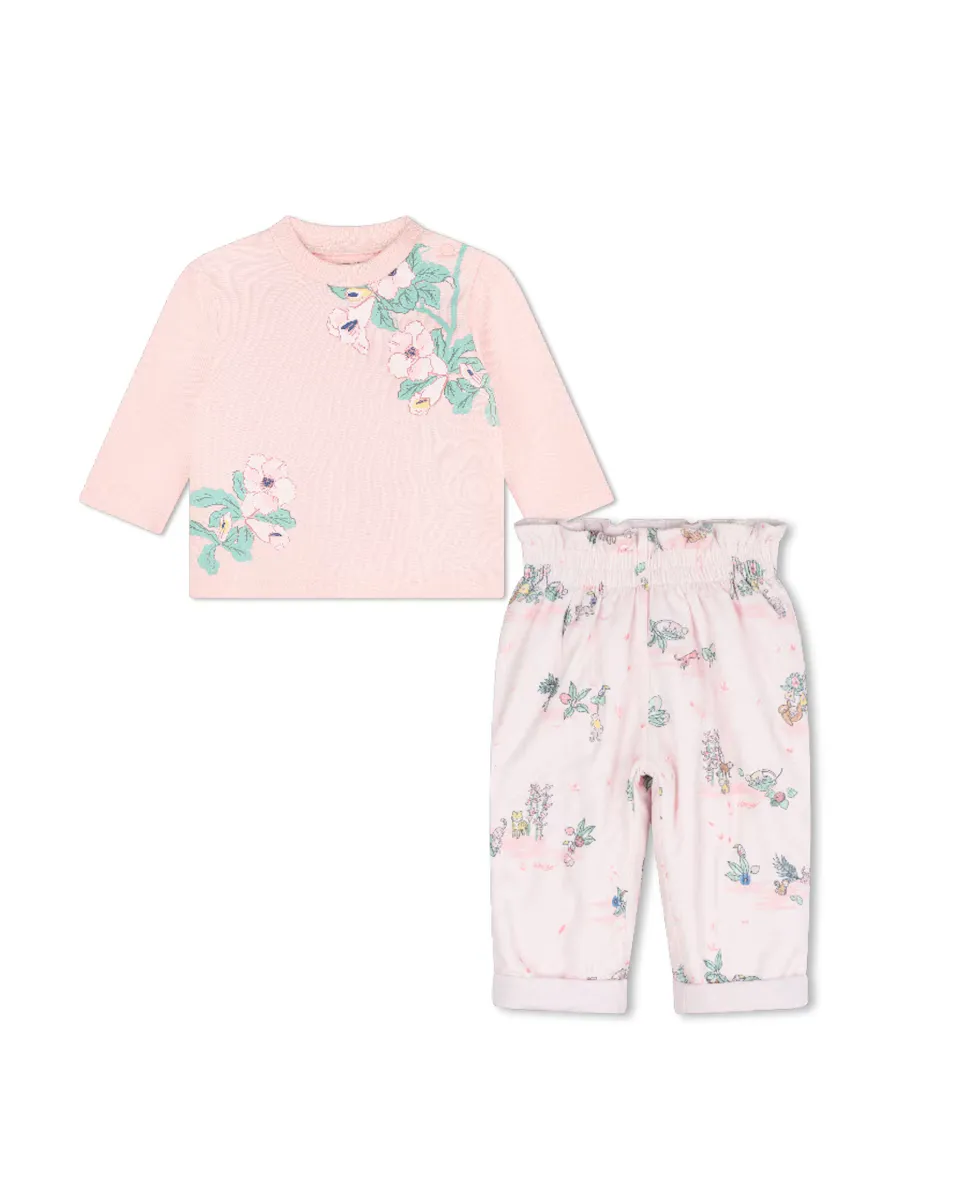 

Розовый комплект для девочки с принтом Kenzo Kids