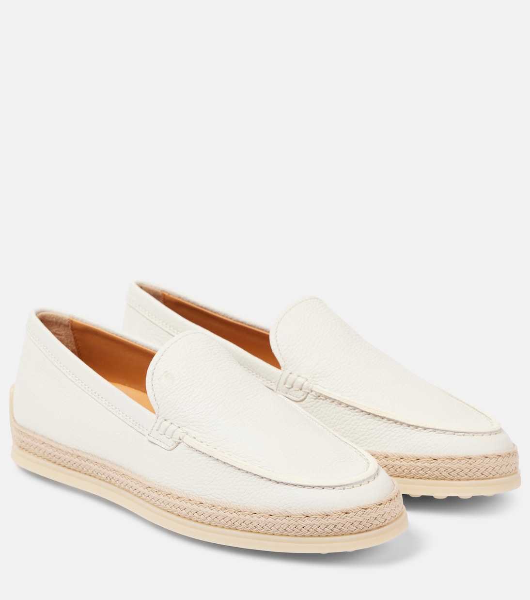 Кожаные мокасины с отделкой из рафии Tod's, Bianco Calce