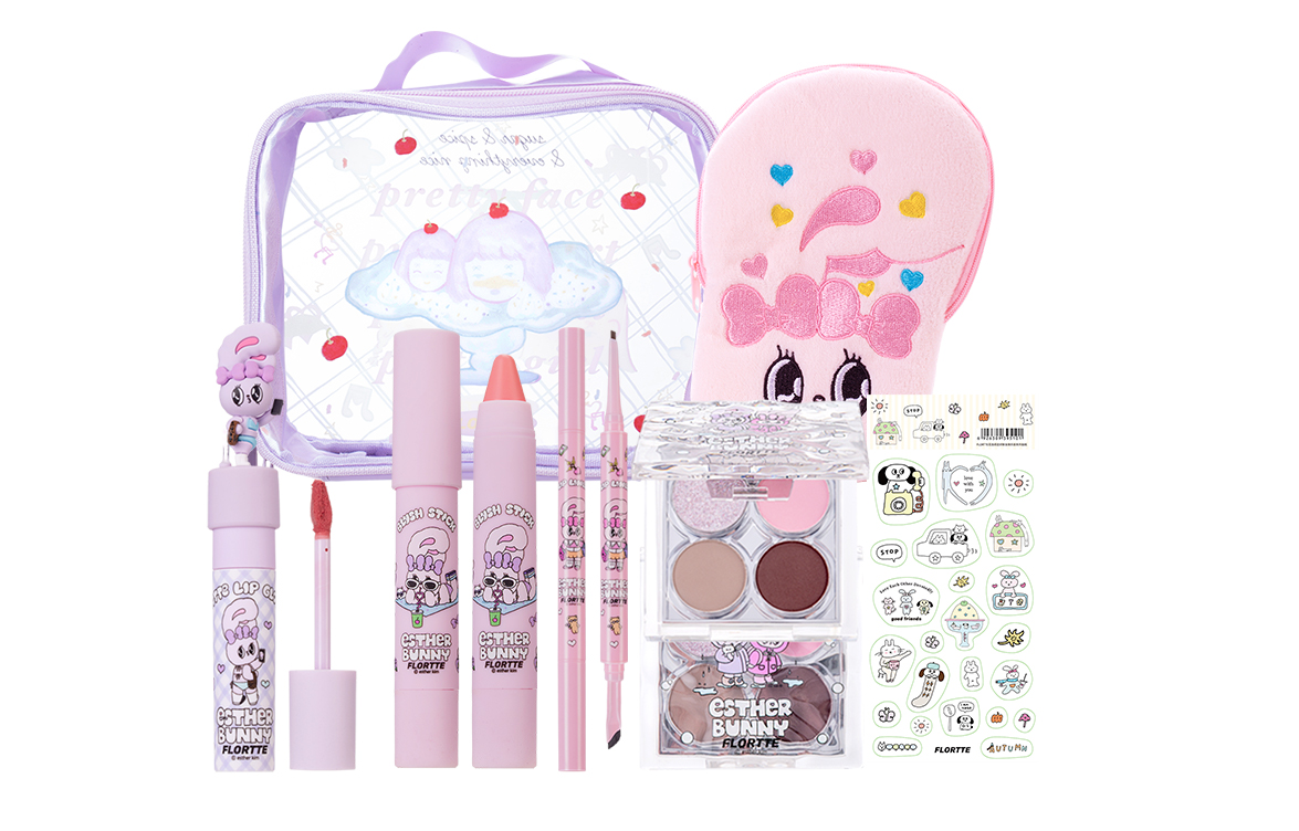 

FLORTTE BUNNY Sky Born Pink Sweet And Tender Bunny набор для макияжа Natural матовое покрытие лица комплект из 7 предметов