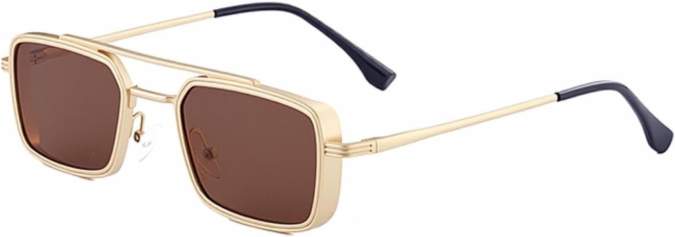 

Винтажные панк-солнцезащитные очки прямоугольной формы для мужчин и женщин, роскошная классическая металлическая оправа, стимпанк, защита от УФ-излучения UV400 для вождения TVTBBVV, C4goldbrown