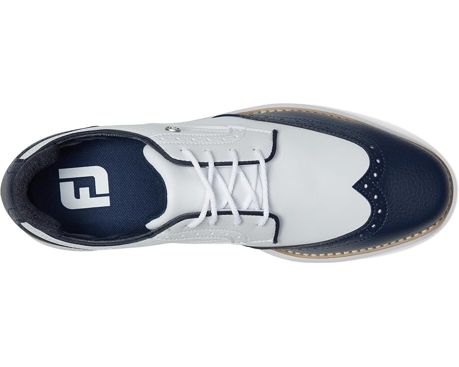 Кроссовки FootJoy Traditions Shield Tip Golf Shoes, цвет White/Navy/White — фото 2