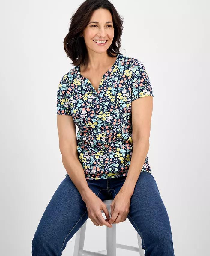 

Женская короткая футболка с принтом в стиле Henley Style & Co, синий