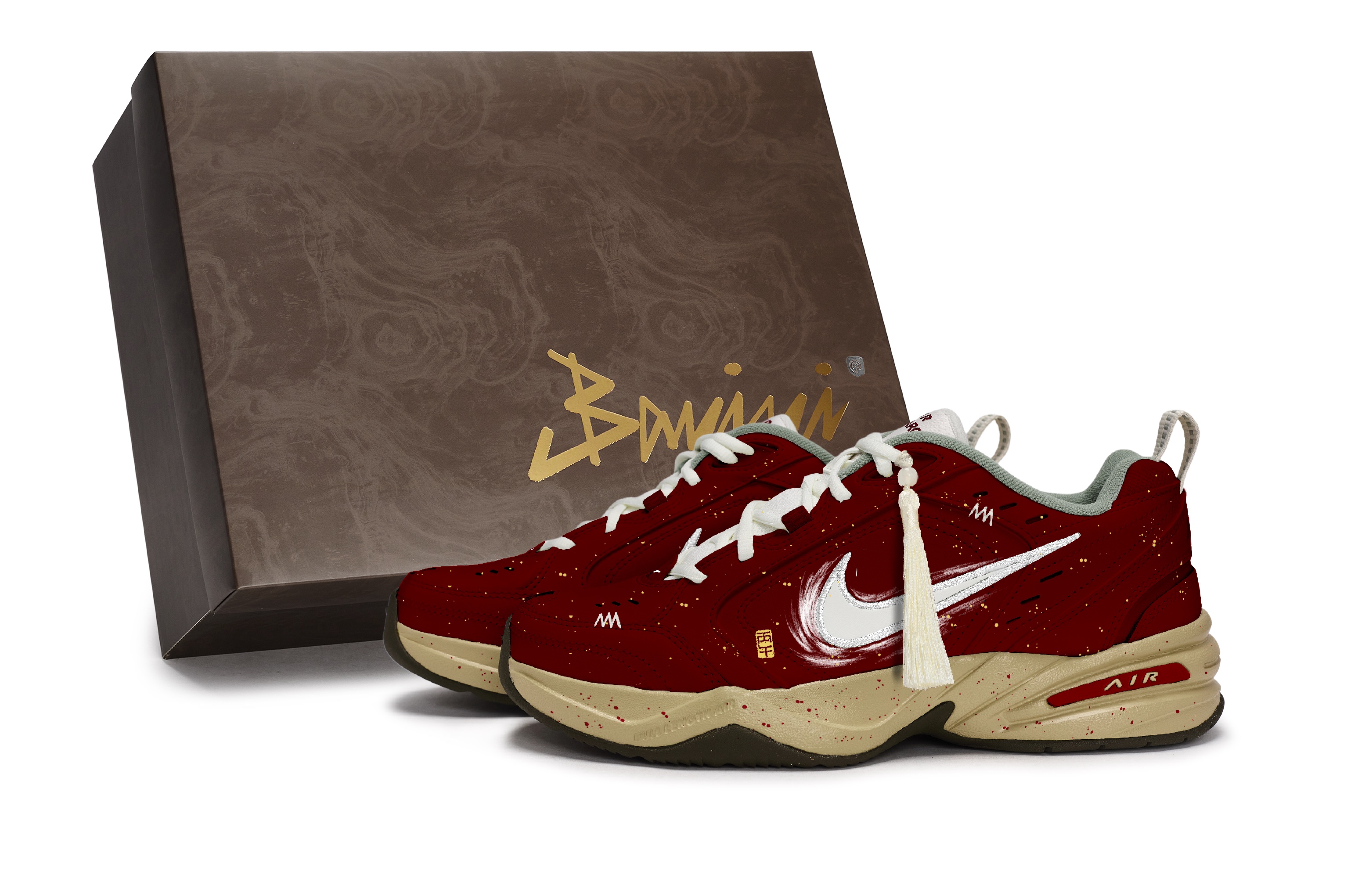 

Кроссовки Air Monarch 4 811 Manufacturing, Career Success, Special Shoe Box Slip Resistant низкие мужские для тренировок Nike, красный золото коричневый