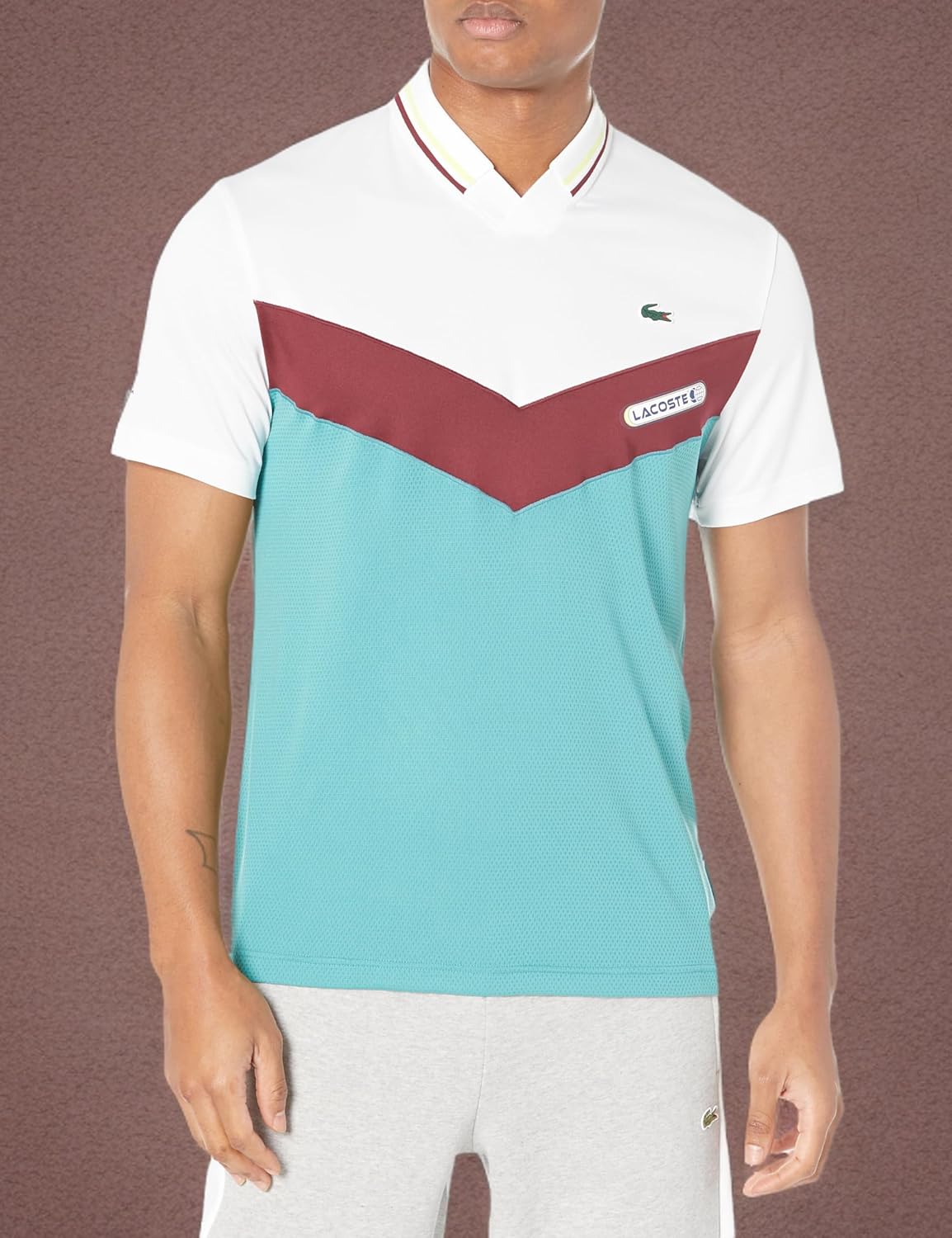 Lacoste мужская спортивная теннисная поло с эффектом бесшовного кроя Slim Fit x Daniil Medvedev, White/Limeira/Zin/Ocelle — фото 3