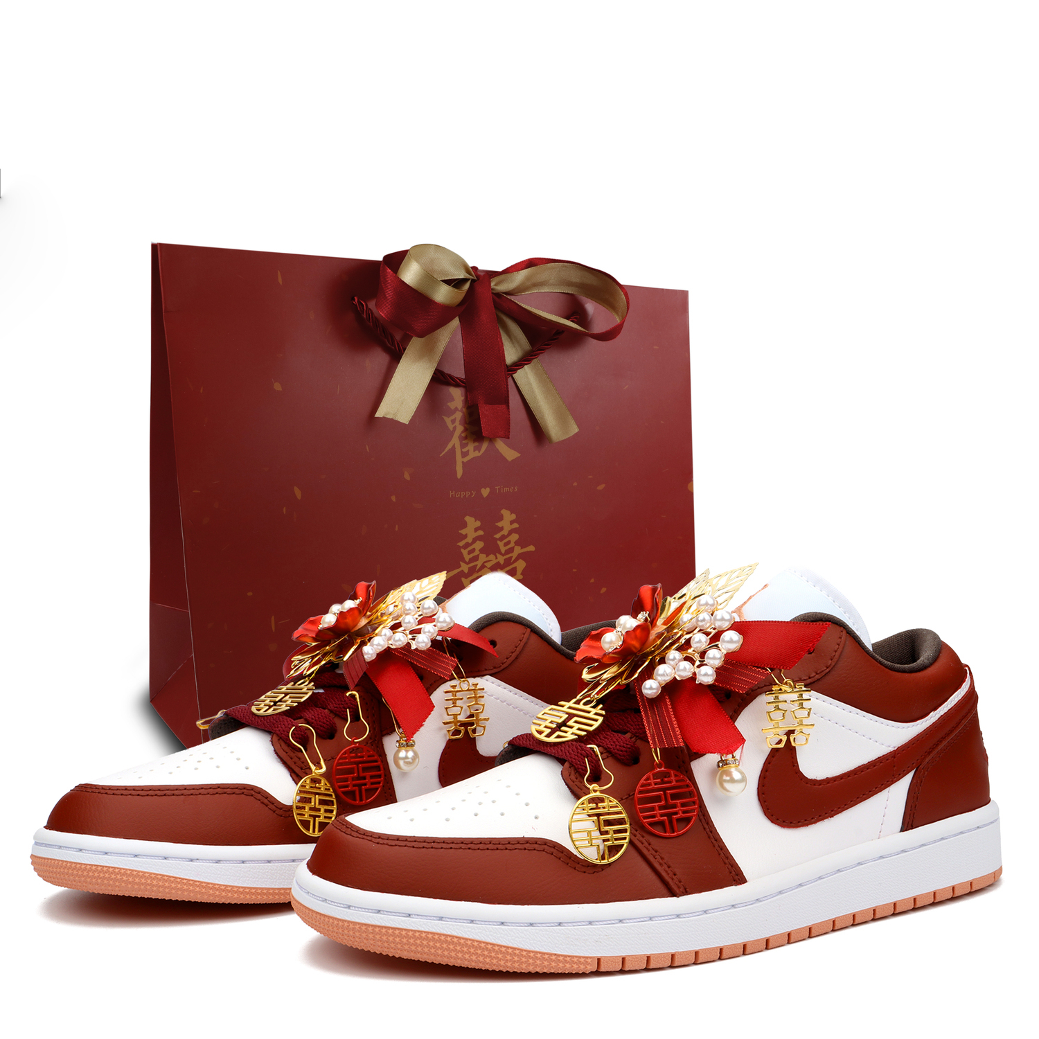 

Jordan Air 1 Blooming Flowers And Full Moon Height Increasing Low top Vintage Basketball Shoes Unisex Red