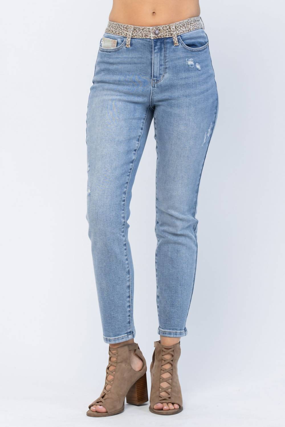 

Джинсы Slim Fit с высокой талией, светло-синие/гепардовый камуфляж Judy Blue