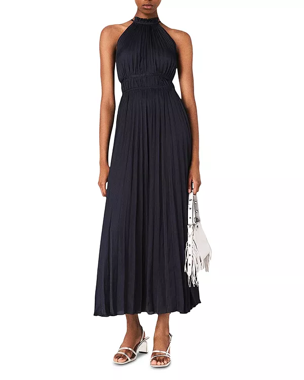 

Плиссированное атласное макси-платье - эксклюзив Maje, синий