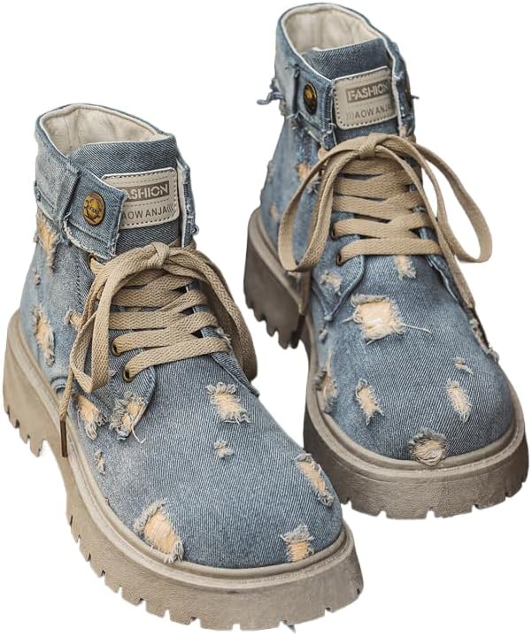 

Мужские винтажные высокие кеды, повседневные и стильные западные ковбойские ботинки, ботинки на шнуровке для комфорта в любое время года с прочной подошвой из ПВХ Hchctry, синий