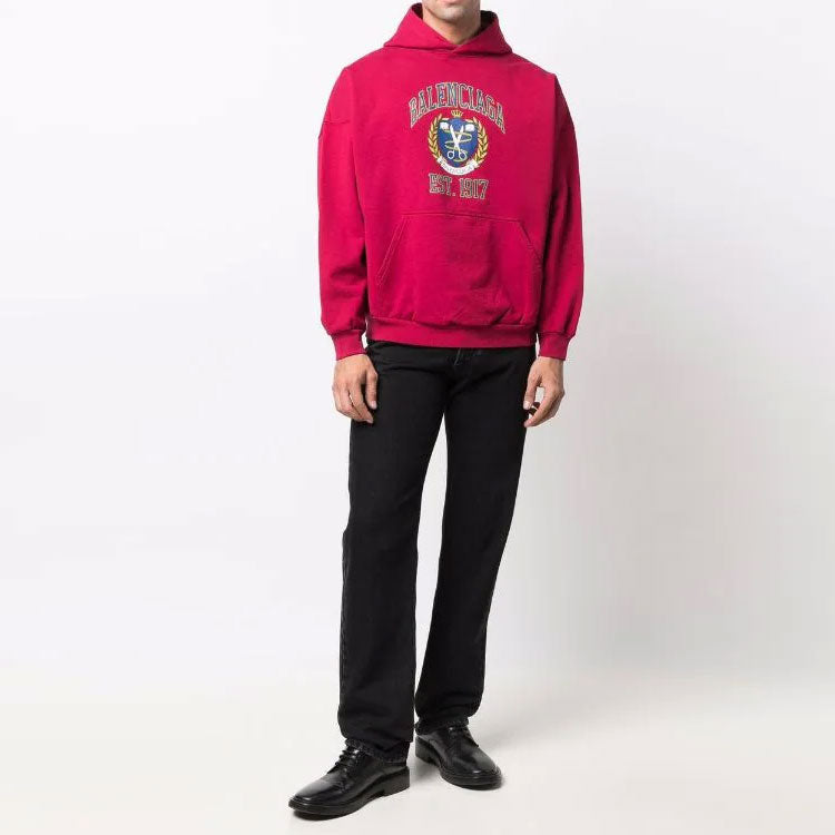 Худи Balenciaga Est. 1917 College Logo Print Hoodie Wide Fit 'Red', красный — фото 2