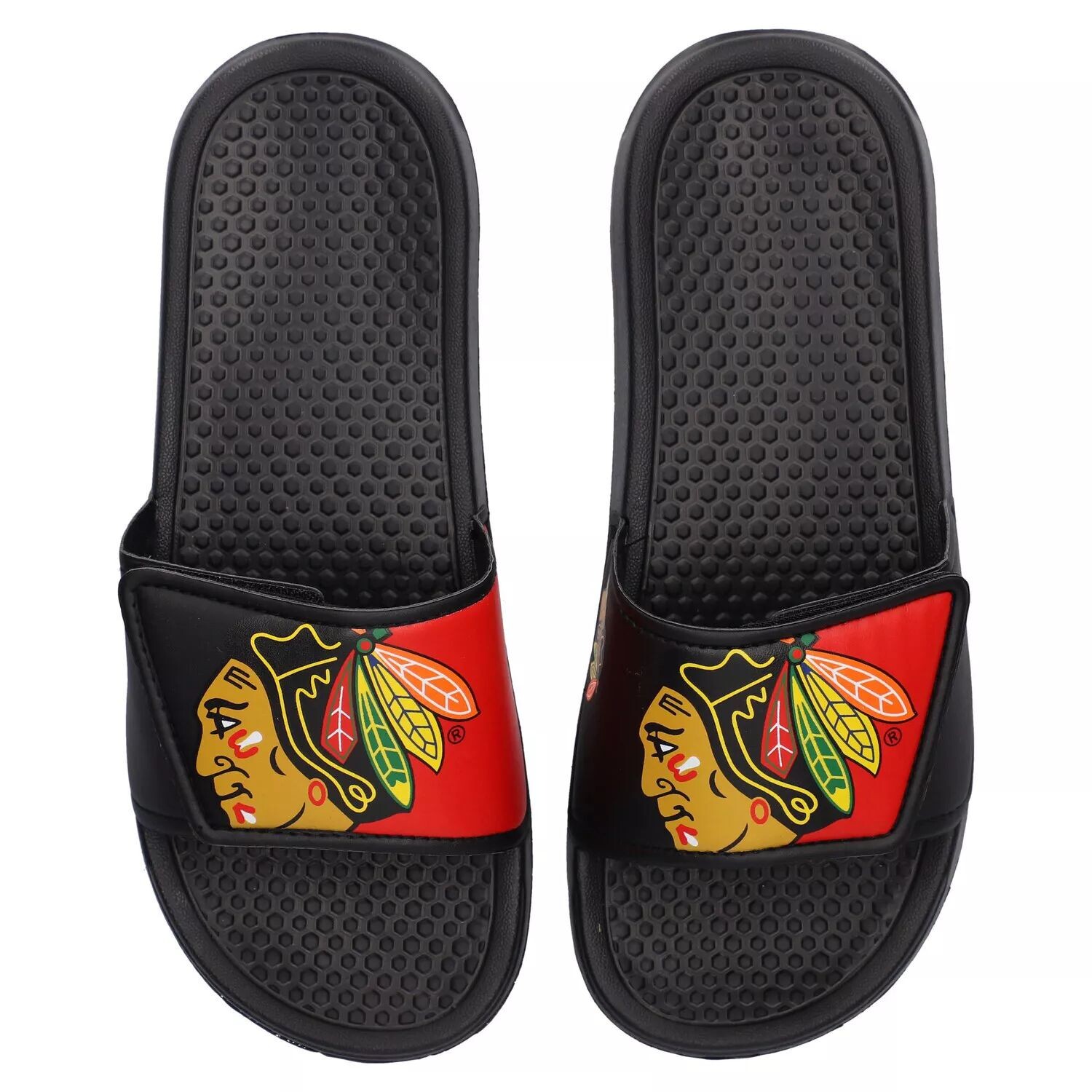

Молодежные шлепанцы Legacy с цветными блоками и большим логотипом FOCO Chicago Blackhawks Unbranded