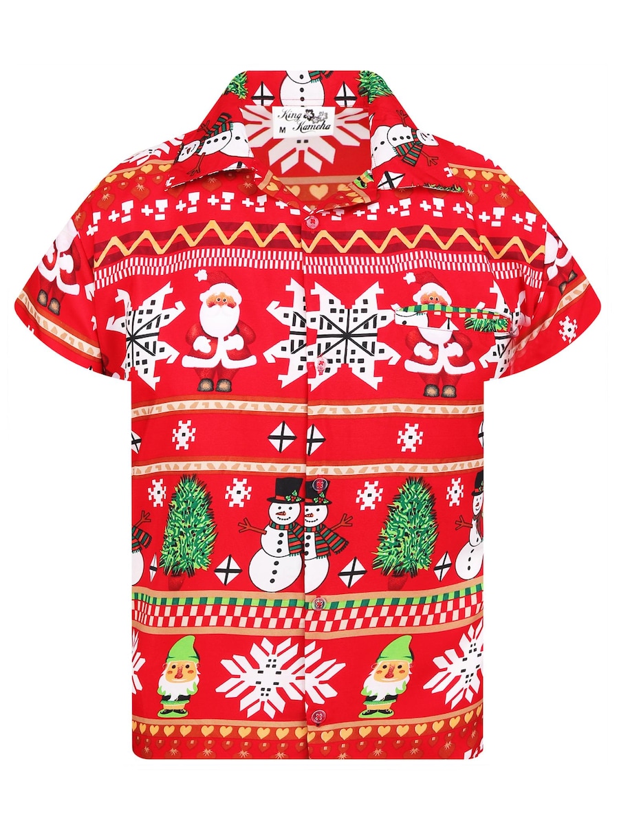 

Рубашка на пуговицах классического кроя King Kameha Christmas Rows, красный