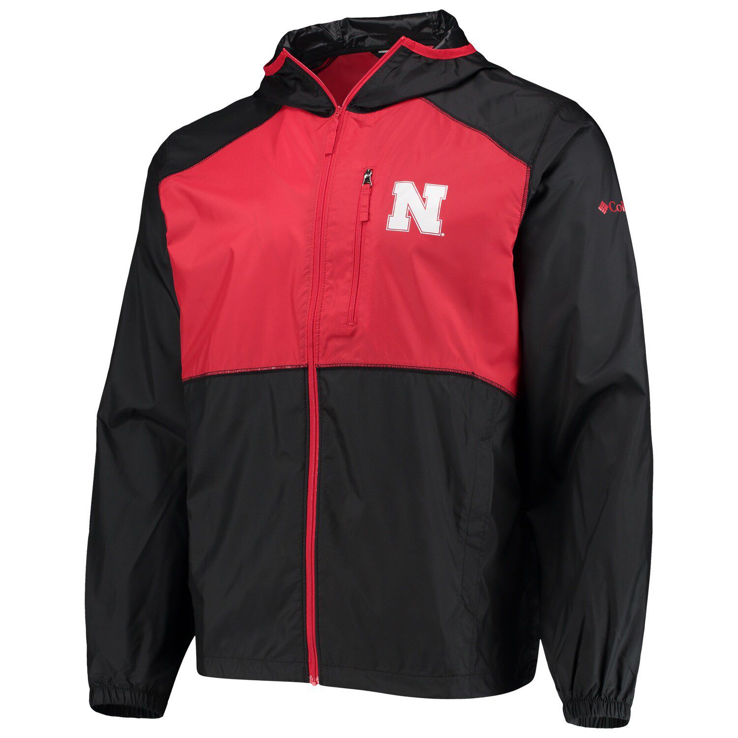 

Мужская ветровка с капюшоном и молнией во всю длину, куртка Columbia Black/Scarlet Nebraska Huskers Flash Forward