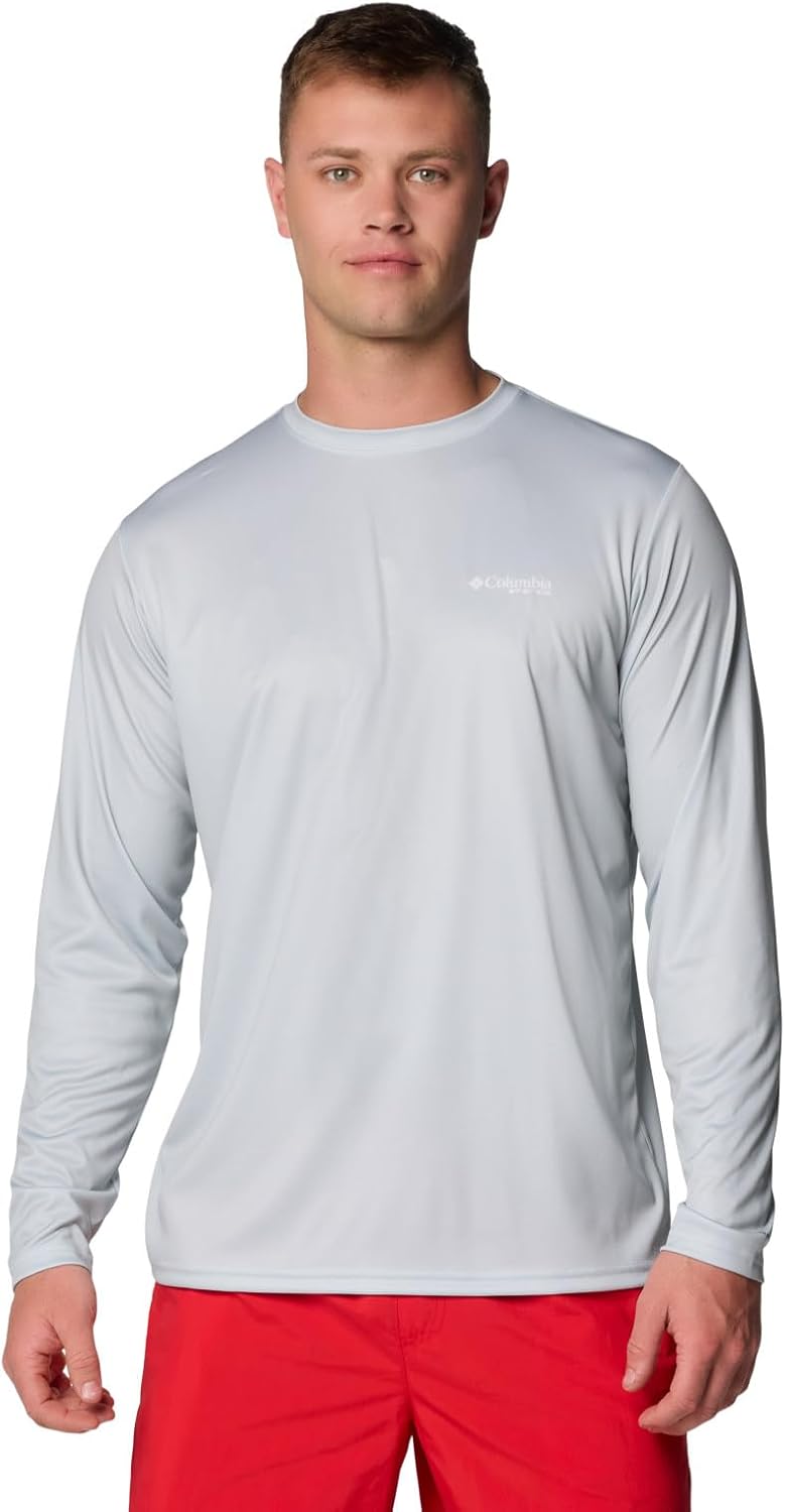 

Columbia Men's Terminal Tackle PFG Fish Flag Long Sleeve, Cool Grey/Vivid Blue, Medium, Серый, Columbia Men's Terminal Tackle PFG Fish Flag Long Sleeve, Cool Grey/Vivid Blue, Medium