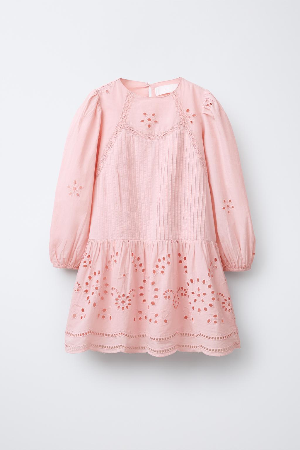 

Вышитое платье шиффли ZARA, цвет Pale pink