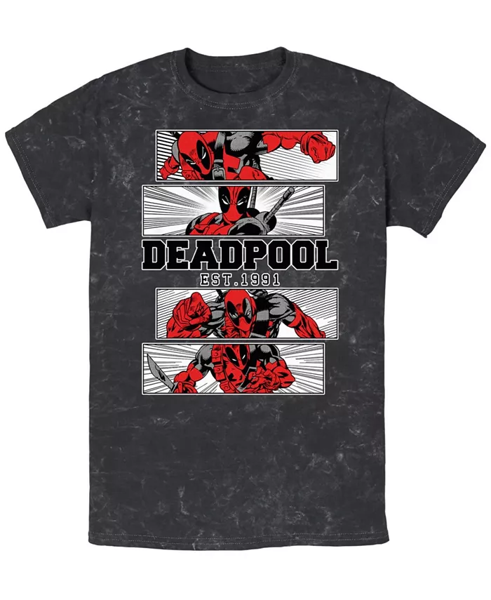 

Мужская футболка Deadpool 4 Panel с коротким рукавом, двухцветная, эффект минеральной мойки Fifth Sun, черный