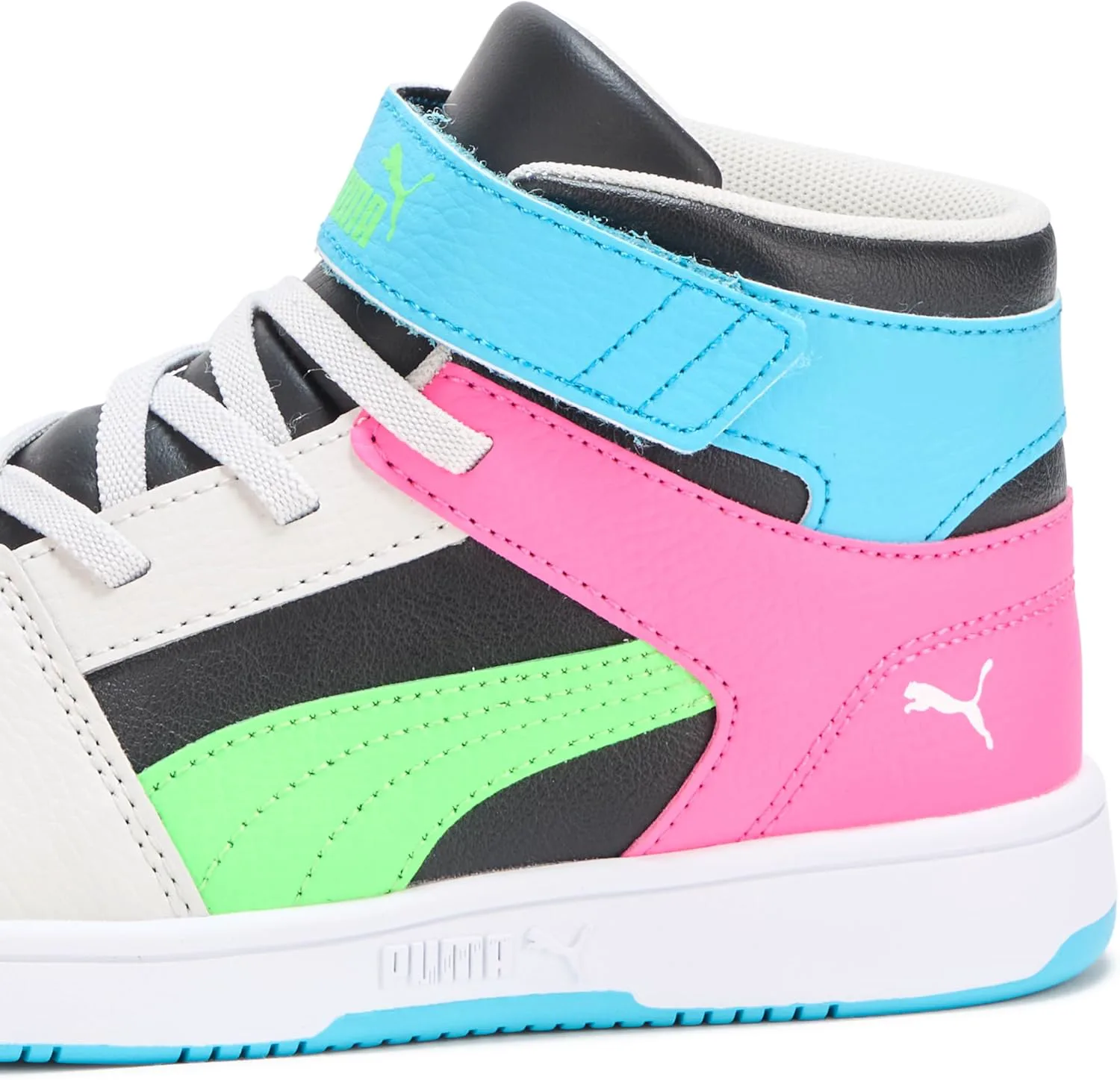 Кроссовки PUMA для детей Rebound Layup Mid на липучках, черный/зеленый/серый — фото 4