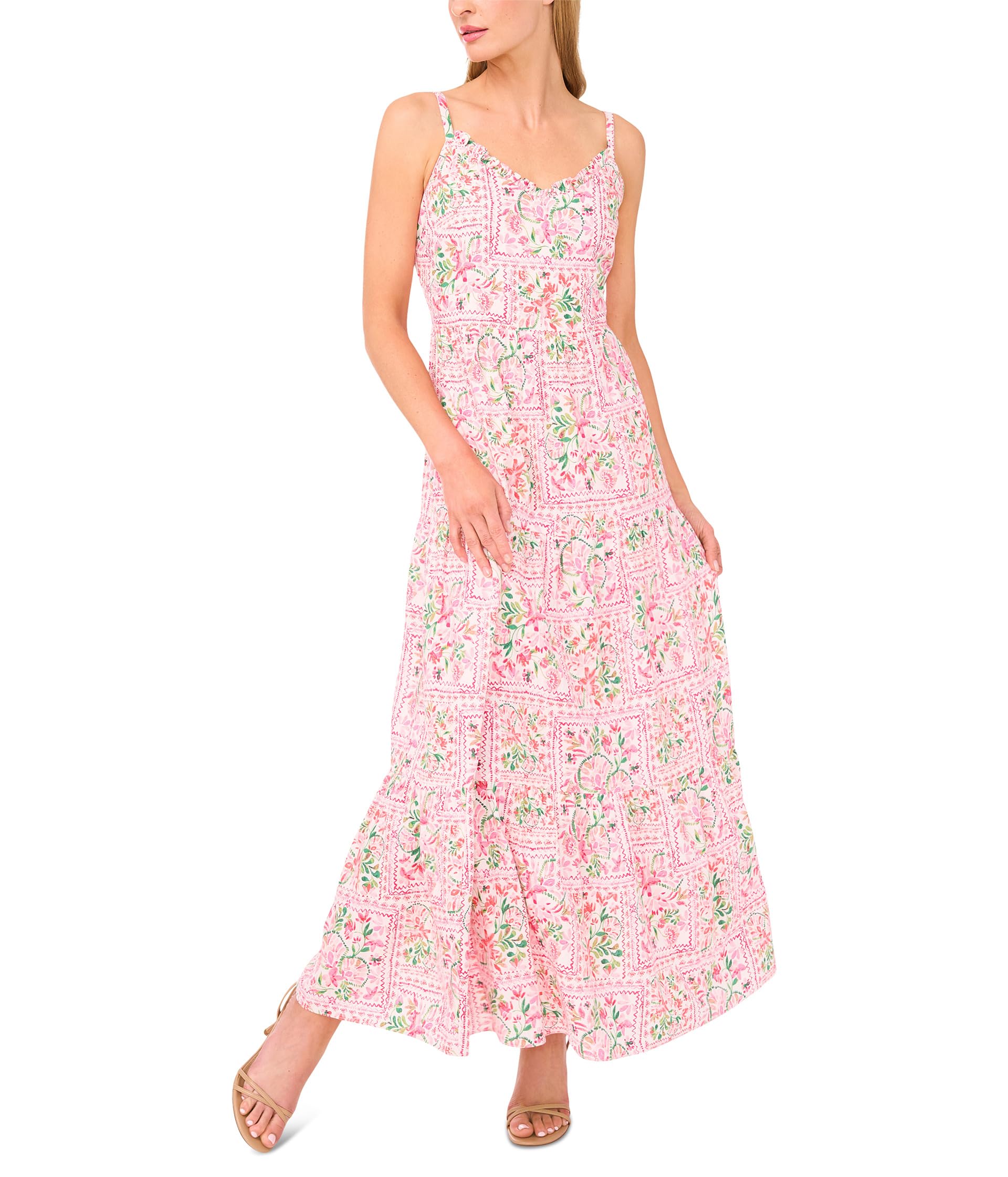 

Платье CeCe Floral Spaghetti Strap Tiered Midi Dress, New Ivory