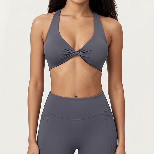 

Женский спортивный топ-бра с перекрученным передом и широкими поддерживающими бретелями Anna-Kaci, Gray