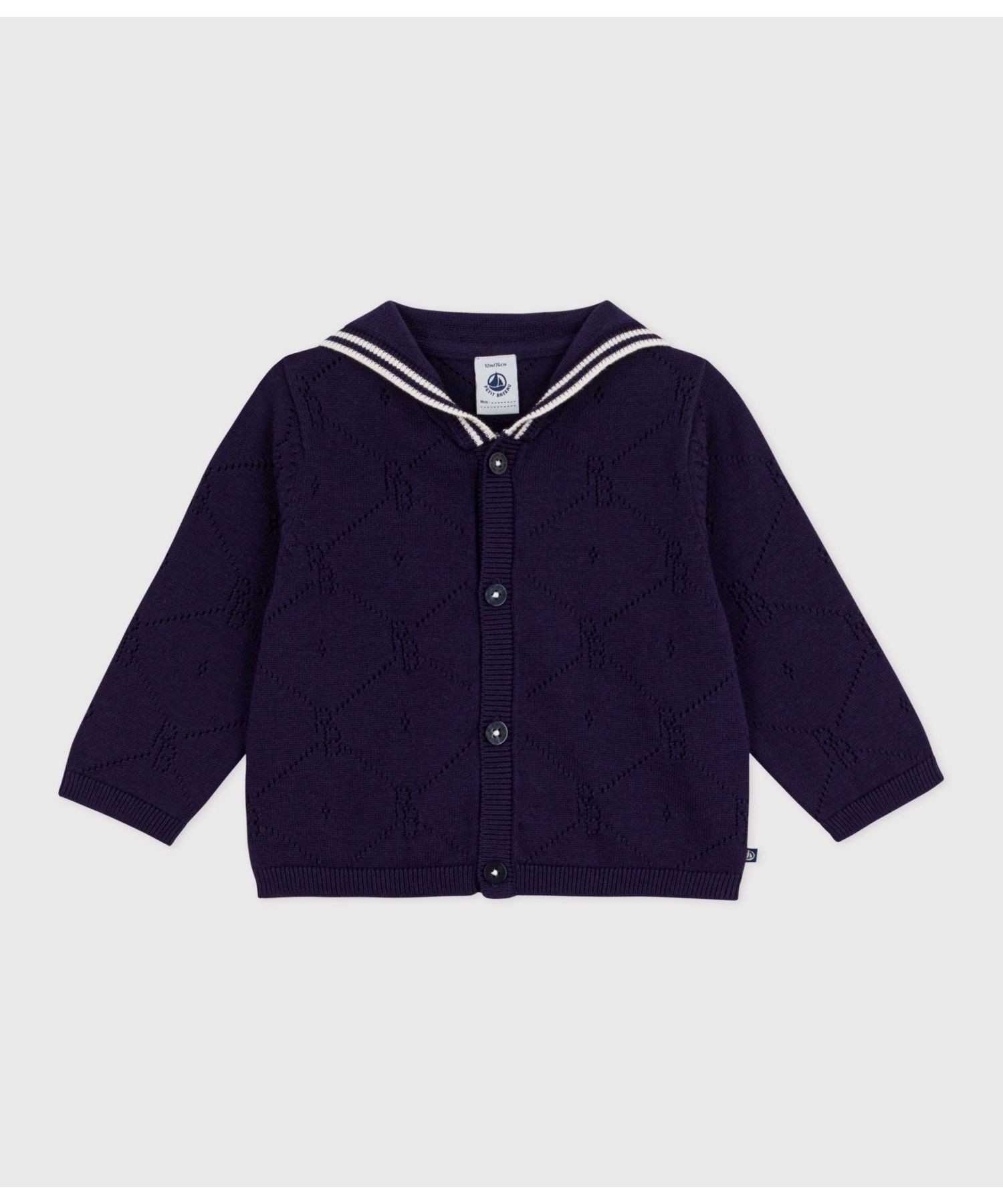 Вязаный кардиган с матросским воротником PETIT BATEAU, Blue — фото 2