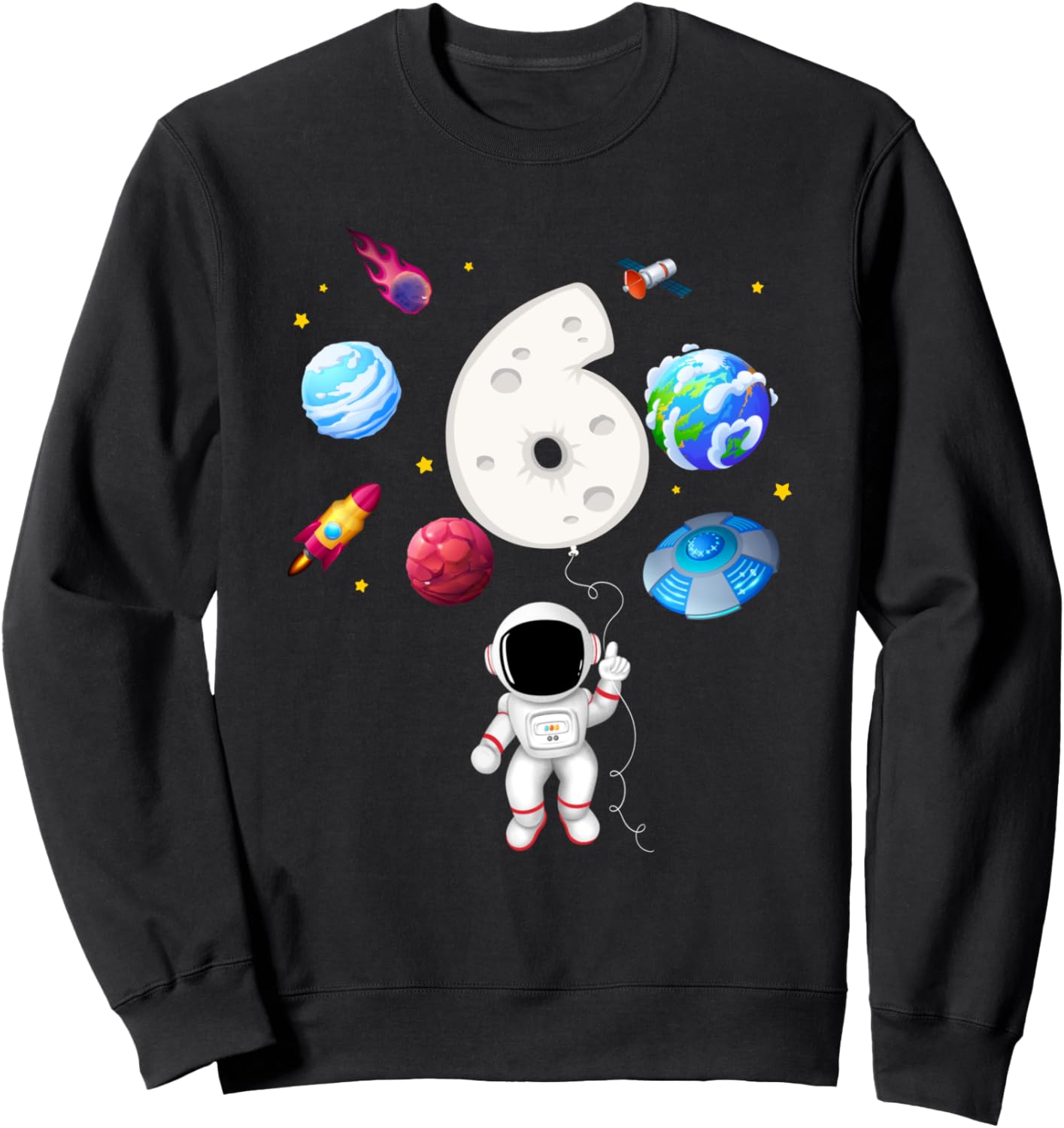 

Толстовка космонавта для вечеринки в честь 6-летия, толстовка с астрономическим рисунком для 6-летнего ребенка Matching Family Astronaut Birthday Space Gift Shop, черный