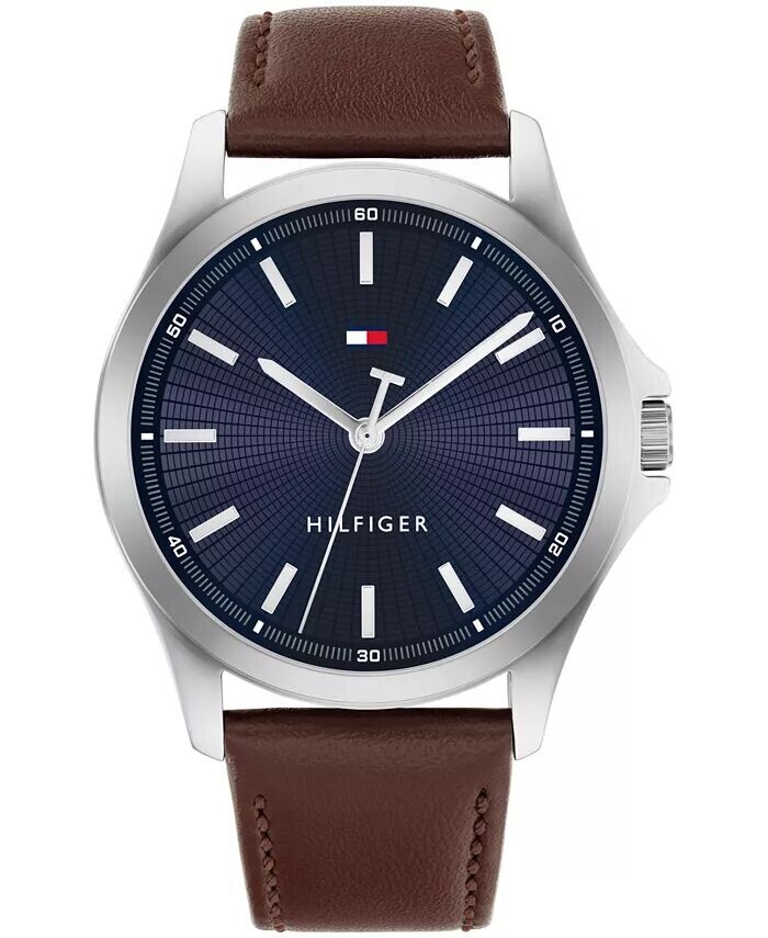 

Мужские кварцевые часы с коричневым кожаным ремешком 42 мм Tommy Hilfiger