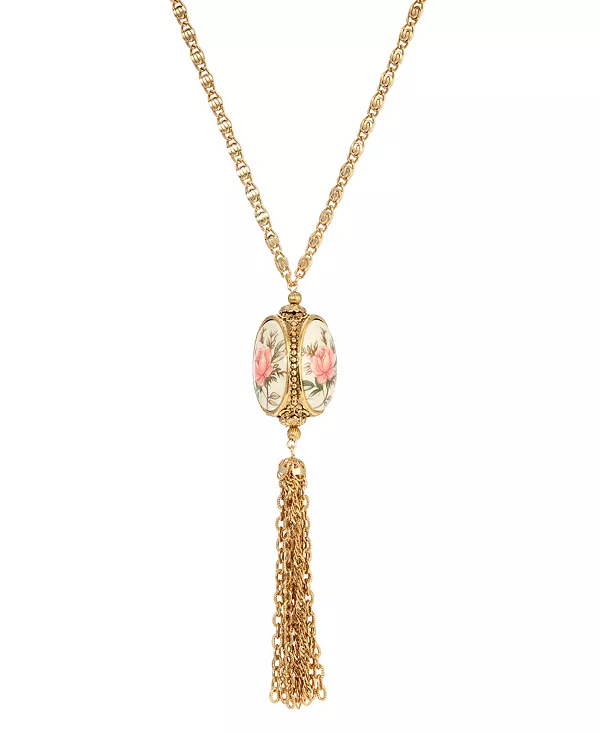 

Золотистое трехстороннее ожерелье-кисточка в виде розового цветка 2028, pink