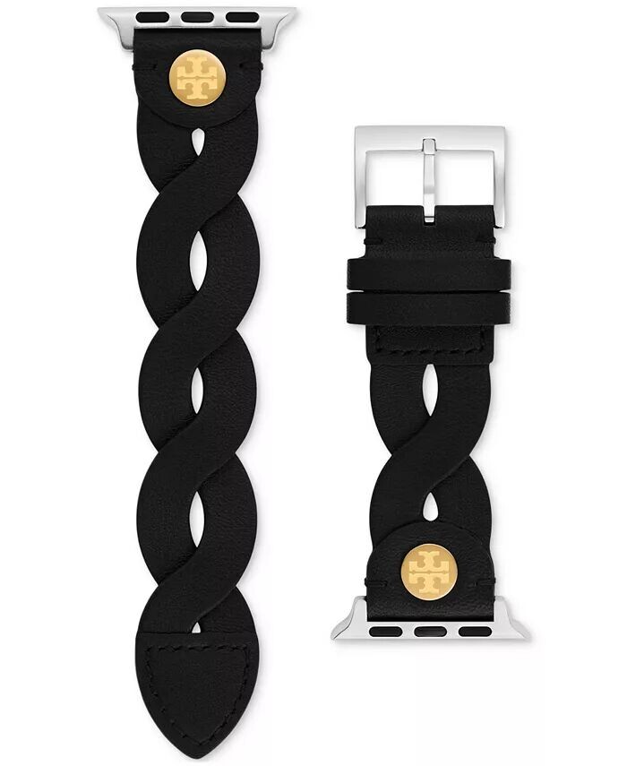 

Женский черный плетеный кожаный ремешок для Apple Watch 38–45 мм Tory Burch