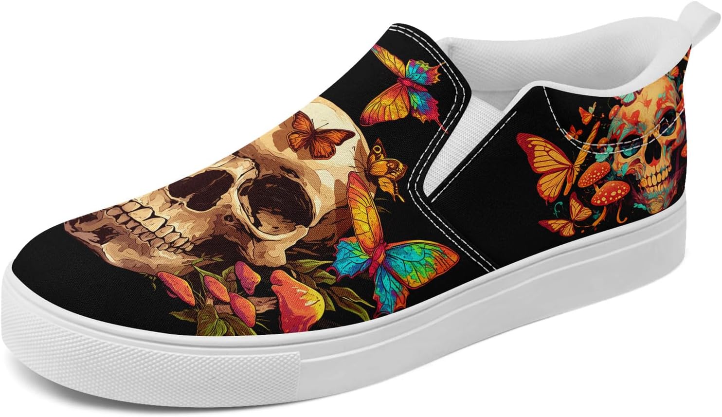 

Женские готические кеды с черепом coolcustomize, слипоны, эластичный текстиль, повседневные лоферы, рок и панк, низкие кеды для ходьбы, мужские, оранжевый