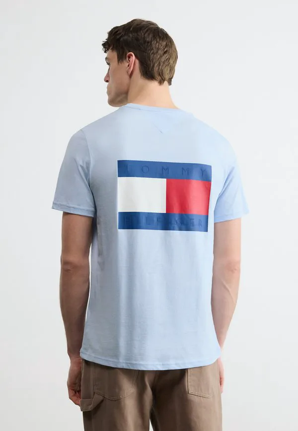 Эксклюзивная футболка с принтом флага на спине. Tommy Hilfiger, Breezy Blue