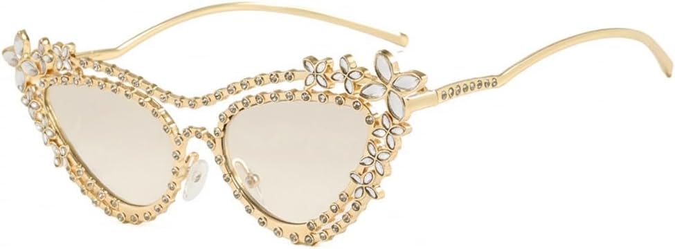 

Женские солнцезащитные очки Melrose «кошачий глаз» со стразами, винтажная оправа с цветочным узором и блестящими кристаллами, металлическая, с защитой от УФ-излучения UV400, идеально подходят для вечеринки, Light Gray