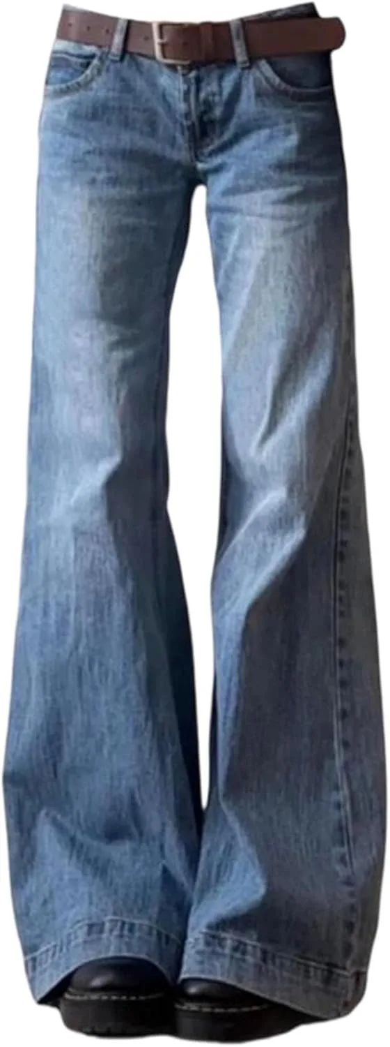 

Женские джинсы low rise baggy flare bell-bottom с карманами и застежкой-молнией