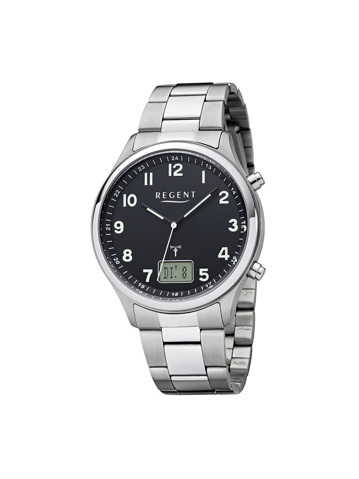 

Радиоуправляемые аналогово-цифровые часы, серебристые, большие (примерно 40 мм), радиоуправляемые часы Regent