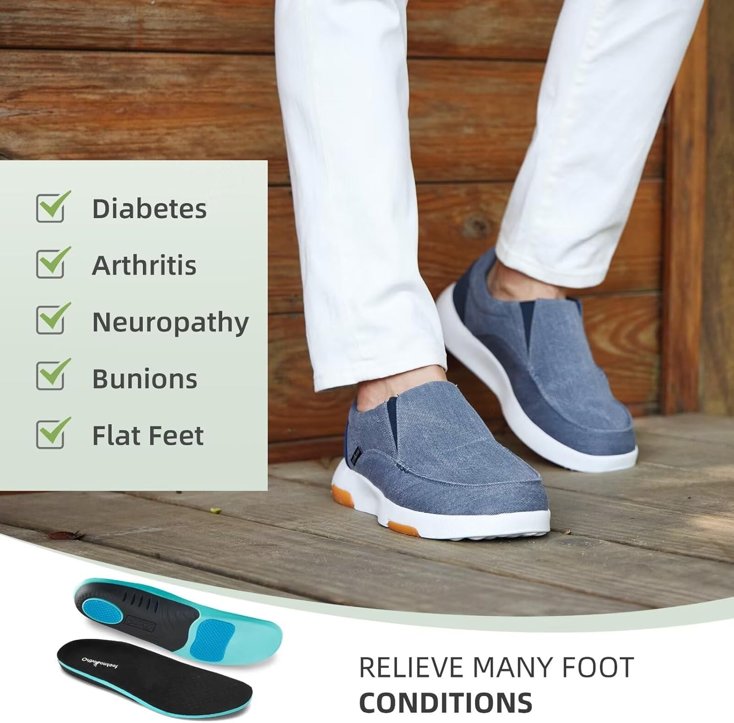 Мужские ортопедические удобные мокасины OrthoComfoot с поддержкой свода стопы, ортопедические лоферы при подошвенном фасците, повседневные винтажные прогулочные туфли из ткани для облегчения боли в стопе и пятке, темно-синий — фото 4