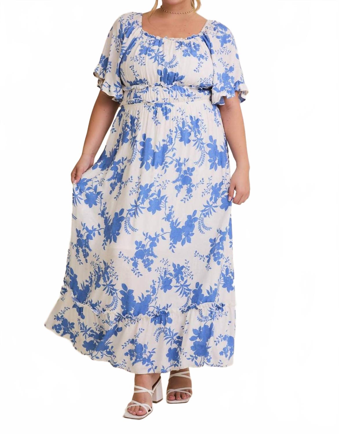 

Индиго Блум Макси платье в бело-голубом цветочном принте GILLI