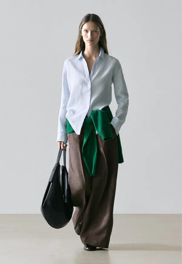 Струящаяся блузка на пуговицах Massimo Dutti, Blue — фото 2