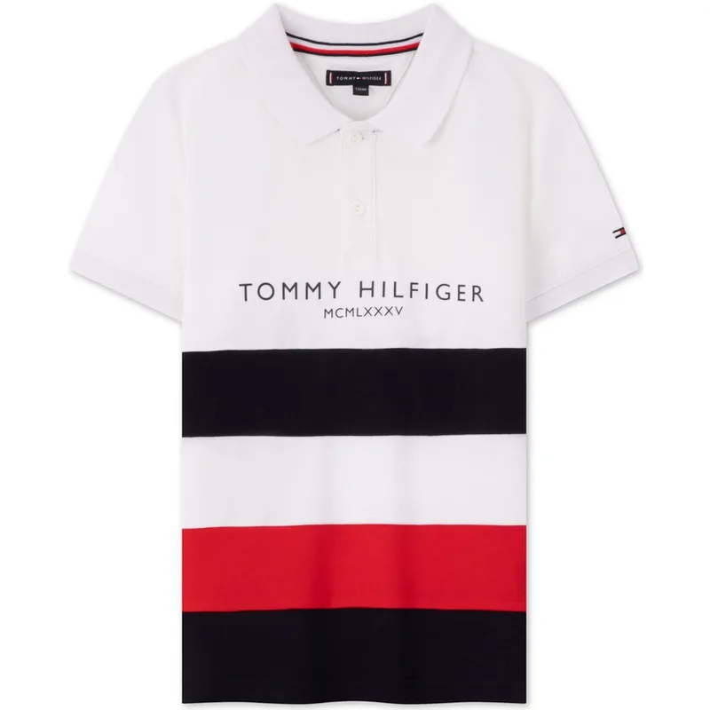 Tommy Hilfiger Футболка с полосками и надписями в стиле минимализм, черно-бело-красная, разноцветная, детская