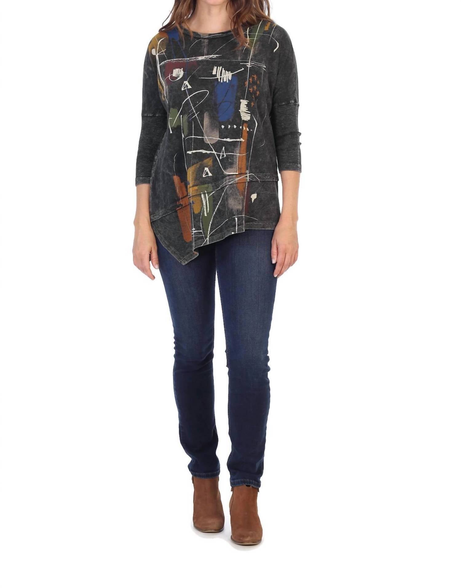 

Whitney минерально-состаренная хлопковая блуза с рукавом долман в черном цвете Jess & Jane