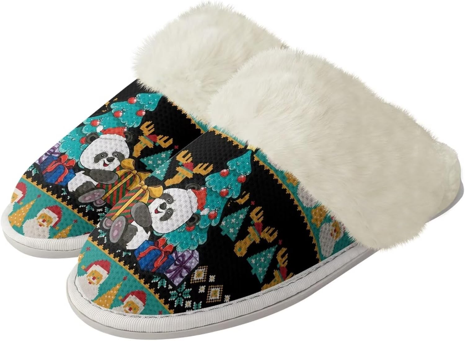 

Рождественские хлопковые тапочки с принтом для женщин и мужчин, повседневные, с нескользящей подошвой, мягкие плюшевые домашние тапочки для улицы и дома Zhangruoheng, Christmas Panda Print