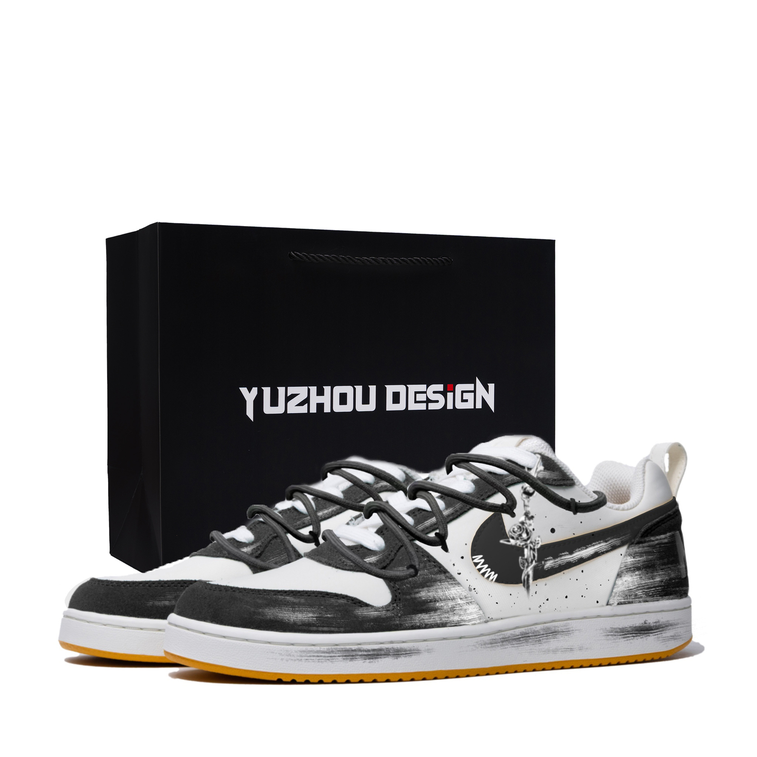 

Кроссовки скейтерские мужские low top wear resistant and lightweight borough ink feather shopping bag white Nike, черный