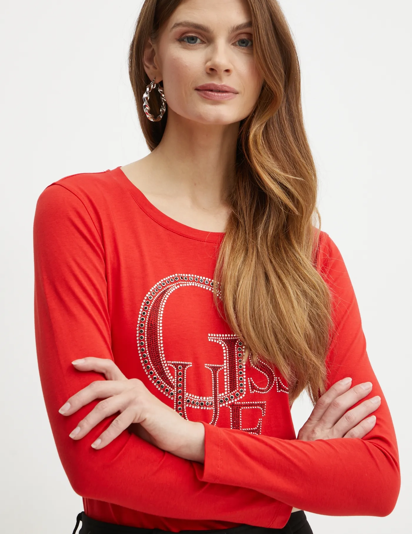

Хлопковый топ с длинными рукавами Guess, красный