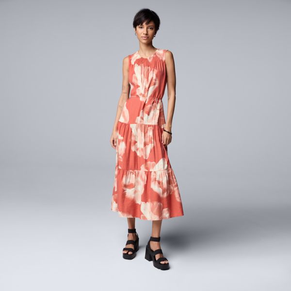 

Женское платье макси со сборками Simply Vera Vera Wang, цвет orange floral