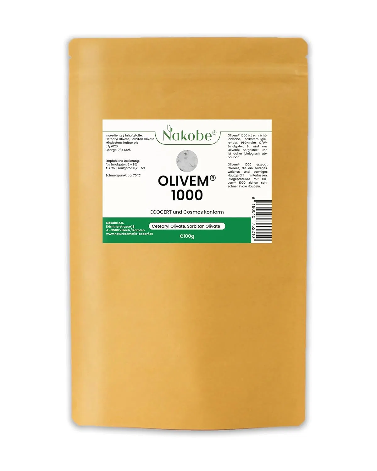 Эмульгатор Olivem 1000, 100 г, без ПЭГ Nakobe