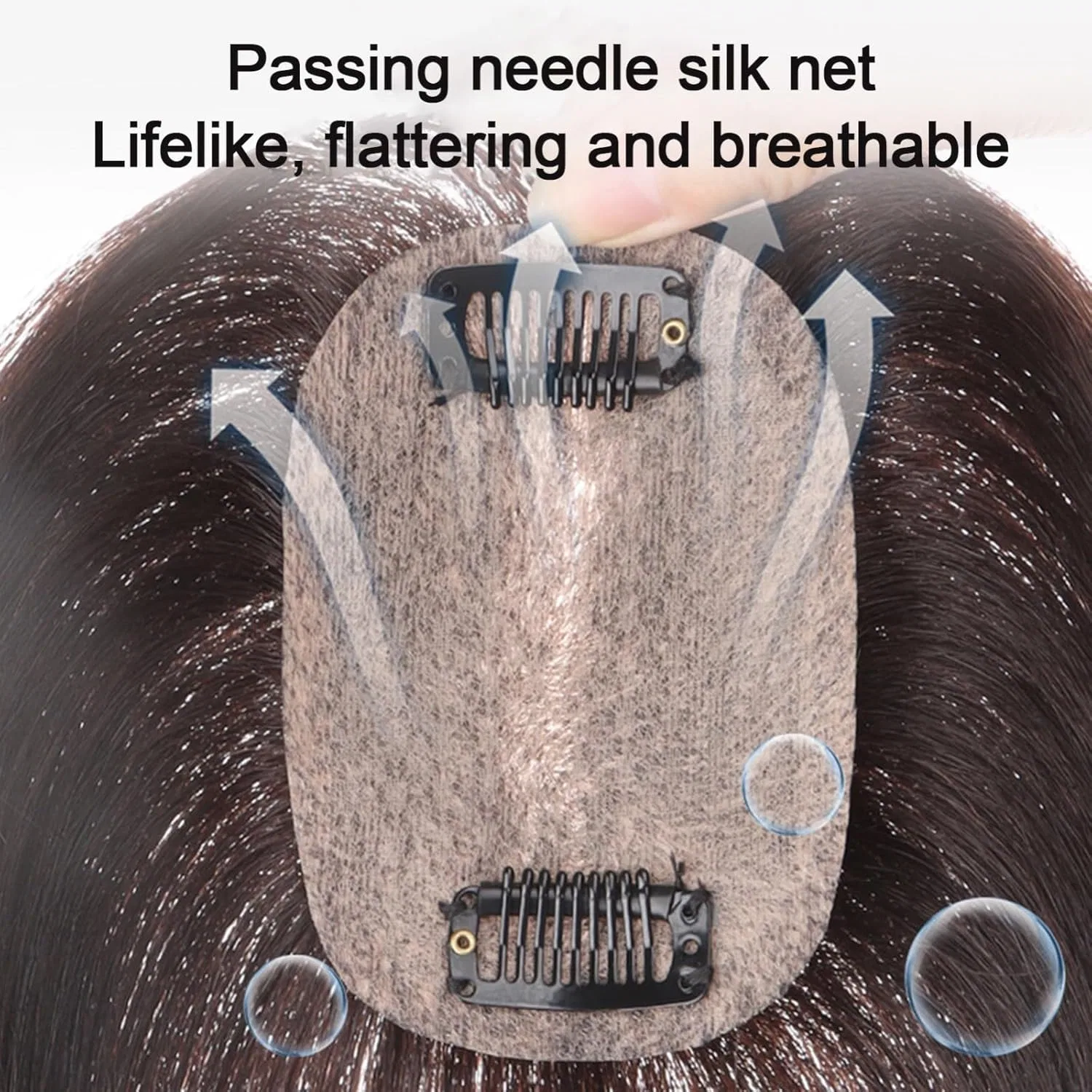 Накладка для волос из натуральных волос с шелковой основой 7 x 10 см от Human Hair Topper ‎Zbyxpp, Brown — фото 4