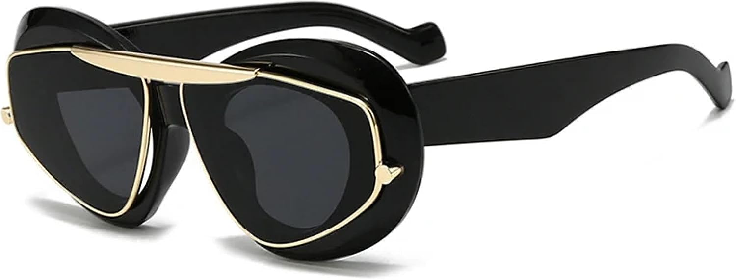 

Женские солнцезащитные очки «кошачий глаз», модные, большие, ретро, ​​с уникальными линзами, защита от УФ-излучения UV400; мужские солнцезащитные очки в стиле панк, цвет «желейный чай» WNCKSQ, Black Gray