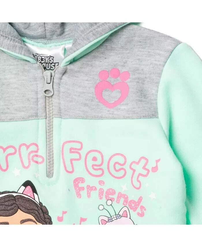 Флисовая толстовка с капюшоном на молнии до половины длины Kitty Fairy Cakey Cat Gabby Girls для малышей , Детские девочки Dreamworks Gabby'S Dollhouse, зеленый — фото 4